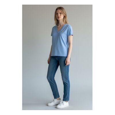 Polo Ralph Lauren für Damen. 211B14611001 Blaues T-Shirt mit V-Ausschnitt (XL), Lässig, Baumwolle, Kurzarm Polo Ralph Lauren für Damen. 211B14611001 Blaues T-Shirt mit V-Ausschnitt (XL), Lässig, Baumwolle, Kurzarm
