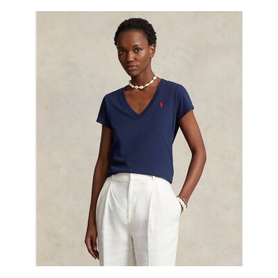 Polo Ralph Lauren für Damen. 211902403002 Marineblaues Baumwoll-T-Shirt aus Strick (M), Lässig, Baumwolle, Kurzarm Polo Ralph Lauren für Damen. 211902403002 Marineblaues Baumwoll-T-Shirt aus Strick (M), Lässig, Baumwolle, Kurzarm