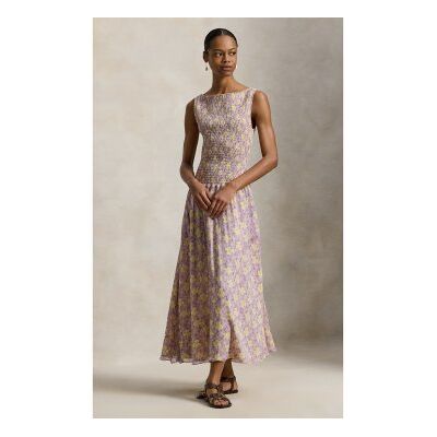 Polo Ralph Lauren für Damen. 211A96345001 Fliederfarbenes Kleid mit Rüschen und Blumen (S), Lässig, Viskose, Ärmellos / Hosenträger Polo Ralph Lauren für Damen. 211A96345001 Fliederfarbenes Kleid mit Rüschen und Blumen (S), Lässig, Viskose, Ärmellos / Hosenträger