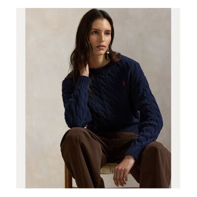 Polo Ralph Lauren für Damen. 211A96245001 Pullover Cable navy (L), Lässig, Baumwolle, Marine Polo Ralph Lauren für Damen. 211A96245001 Pullover Cable navy (L), Lässig, Baumwolle, Marine