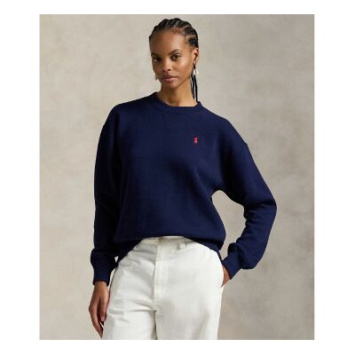 Polo Ralph Lauren für Damen. 211971697002 Fleece-Sweatshirt mit marineblauem Rundkragen (L), Lässig, Baumwolle Polo Ralph Lauren für Damen. 211971697002 Fleece-Sweatshirt mit marineblauem Rundkragen (L), Lässig, Baumwolle