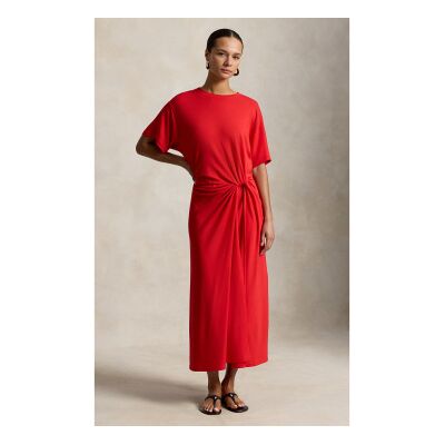 Polo Ralph Lauren für Damen. 211B26450001 Twist Detail Kleid rot (XS), Lässig, Baumwolle, Kurzarm Polo Ralph Lauren für Damen. 211B26450001 Twist Detail Kleid rot (XS), Lässig, Baumwolle, Kurzarm