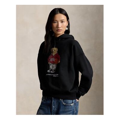 Polo Ralph Lauren für Damen. 211A99343001 Fleece-Sweatshirt mit schwarzem Polo-Bär (L), Lässig, Baumwolle Polo Ralph Lauren für Damen. 211A99343001 Fleece-Sweatshirt mit schwarzem Polo-Bär (L), Lässig, Baumwolle