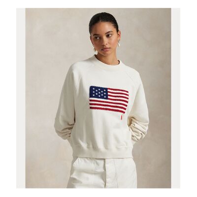 Polo Ralph Lauren für Damen. 211965098001 Sweatshirt Logo Flag French Terry weiß (L), Lässig, Baumwolle, Langarm Polo Ralph Lauren für Damen. 211965098001 Sweatshirt Logo Flag French Terry weiß (L), Lässig, Baumwolle, Langarm