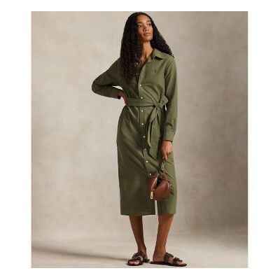 Polo Ralph Lauren für Damen. 211A96346001 Grünes Hemdkleid aus Baumwolle und Leinen (44), Lässig, Langarm Polo Ralph Lauren für Damen. 211A96346001 Grünes Hemdkleid aus Baumwolle und Leinen (44), Lässig, Langarm