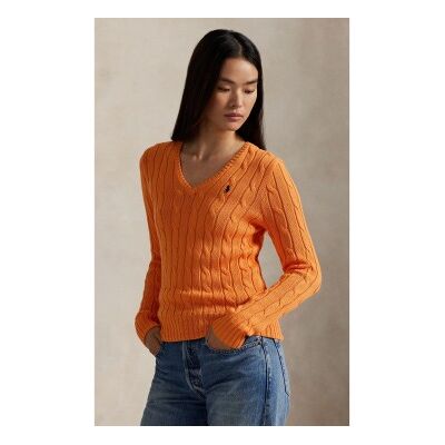 Polo Ralph Lauren für Damen. 211971870010 Orangefarbener Pullover aus Baumwolle mit Zopfmuster (XL), Lässig, Langarm Polo Ralph Lauren für Damen. 211971870010 Orangefarbener Pullover aus Baumwolle mit Zopfmuster (XL), Lässig, Langarm