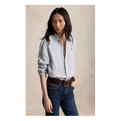 Polo Ralph Lauren für Damen. 211935130502 Kurzes und weites Leinenhemd mit weißen, blauen Karos (XXS), Lässig, Kurzarm Polo Ralph Lauren für Damen. 211935130502 Kurzes und weites Leinenhemd mit weißen, blauen Karos (XXS), Lässig, Kurzarm