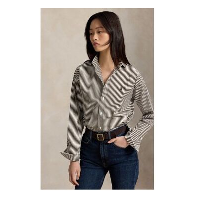 Polo Ralph Lauren für Damen. 211910743510 Baumwollhemd mit Streifen, Relaxed Fit (L), Braun, Lässig, Baumwolle, Langarm Polo Ralph Lauren für Damen. 211910743510 Baumwollhemd mit Streifen, Relaxed Fit (L), Braun, Lässig, Baumwolle, Langarm