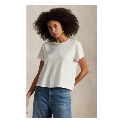 Polo Ralph Lauren für Damen. 211967102001 Shrunken Fit klassisches Strick-T-Shirt weiß (XXL), Lässig, Baumwolle, Kurzarm Polo Ralph Lauren für Damen. 211967102001 Shrunken Fit klassisches Strick-T-Shirt weiß (XXL), Lässig, Baumwolle, Kurzarm
