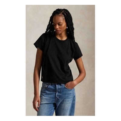 Polo Ralph Lauren für Damen. 211967102002 Shrunken Fit klassisches Strick-T-Shirt schwarz (S), Lässig, Baumwolle, Kurzarm Polo Ralph Lauren für Damen. 211967102002 Shrunken Fit klassisches Strick-T-Shirt schwarz (S), Lässig, Baumwolle, Kurzarm
