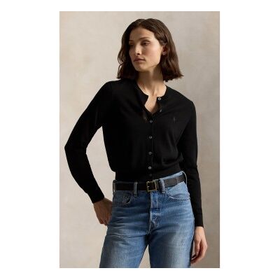 Polo Ralph Lauren für Damen. 211A99832001 Schwarzer Wollcardigan mit Rundhalsausschnitt (M), Lässig, Wolle Polo Ralph Lauren für Damen. 211A99832001 Schwarzer Wollcardigan mit Rundhalsausschnitt (M), Lässig, Wolle