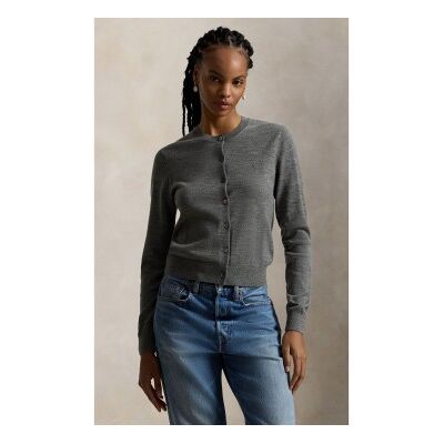 Polo Ralph Lauren für Damen. 211A99832002 Grauer Wollcardigan mit Rundhalsausschnitt (L), Lässig, Wolle Polo Ralph Lauren für Damen. 211A99832002 Grauer Wollcardigan mit Rundhalsausschnitt (L), Lässig, Wolle