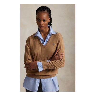 Polo Ralph Lauren für Damen. 211972105003 Jersey V beige (M), Lässig, Baumwolle, Langarm Polo Ralph Lauren für Damen. 211972105003 Jersey V beige (M), Lässig, Baumwolle, Langarm