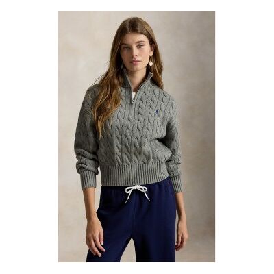 Polo Ralph Lauren für Damen. 211963467506 Grauer Baumwollpullover mit Zopfmuster (S), Lässig, Baumwolle, Langarm Polo Ralph Lauren für Damen. 211963467506 Grauer Baumwollpullover mit Zopfmuster (S), Lässig, Baumwolle, Langarm