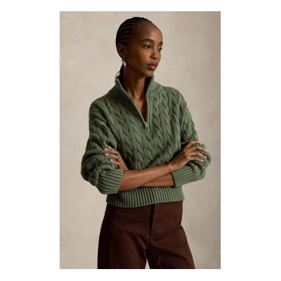 Polo Ralph Lauren für Damen. 211963467508 Grüner Baumwollpullover mit Zopfmuster (M), Lässig, Baumwolle, Langarm Polo Ralph Lauren für Damen. 211963467508 Grüner Baumwollpullover mit Zopfmuster (M), Lässig, Baumwolle, Langarm