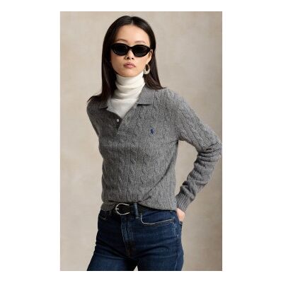 Polo Ralph Lauren für Damen. 211972132500 Jersey Polo aus grauer Wolle und Kaschmir (S), Lässig, Langarm Polo Ralph Lauren für Damen. 211972132500 Jersey Polo aus grauer Wolle und Kaschmir (S), Lässig, Langarm