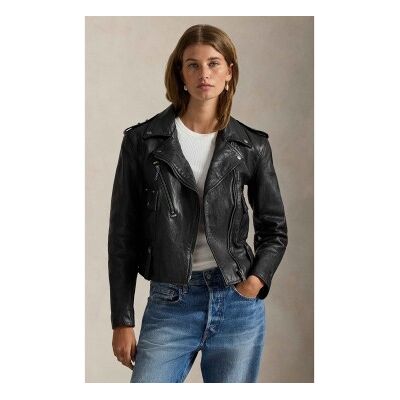 Polo Ralph Lauren für Damen. 211939939001 Eng anliegende Lederjacke schwarz (S), Lässig Polo Ralph Lauren für Damen. 211939939001 Eng anliegende Lederjacke schwarz (S), Lässig