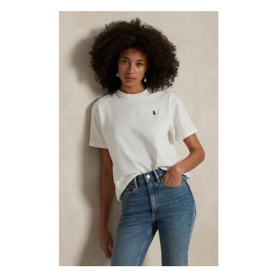 Polo Ralph Lauren für Damen. 211967104001 Weißes T-Shirt aus Baumwoll-Jersey (XL), Lässig, Baumwolle, Kurzarm Polo Ralph Lauren für Damen. 211967104001 Weißes T-Shirt aus Baumwoll-Jersey (XL), Lässig, Baumwolle, Kurzarm