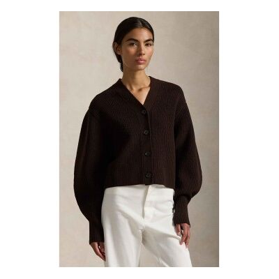 Polo Ralph Lauren für Damen. 211A96255001 Gerippte Strickjacke aus Wollmischung braun (M), Lässig, Wolle Polo Ralph Lauren für Damen. 211A96255001 Gerippte Strickjacke aus Wollmischung braun (M), Lässig, Wolle