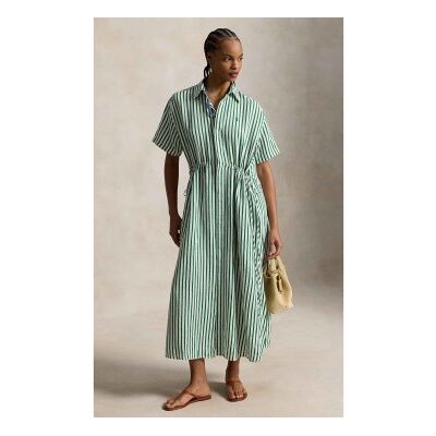 Polo Ralph Lauren für Damen. 211A12895002 Hemdkleid aus Leinen und Baumwolle in Grün (36), Lässig, Kurzarm Polo Ralph Lauren für Damen. 211A12895002 Hemdkleid aus Leinen und Baumwolle in Grün (36), Lässig, Kurzarm