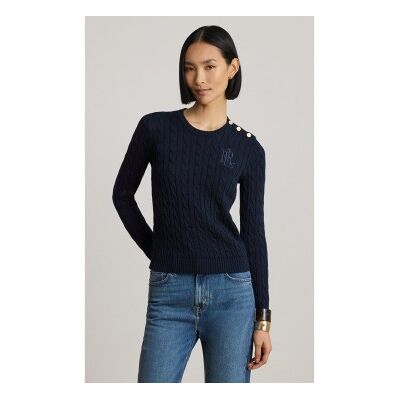 Lauren Ralph Lauren für Damen. 200P14039002 Zopfmusterpullover mit marineblauen Knöpfen (XS), Lässig, Baumwolle, Langarm Lauren Ralph Lauren für Damen. 200P14039002 Zopfmusterpullover mit marineblauen Knöpfen (XS), Lässig, Baumwolle, Langarm