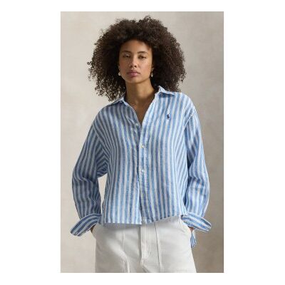 Polo Ralph Lauren für Damen. 211935130500 Kurzes, weites blaues Leinenhemd (L), Lässig, Baumwolle, Langarm Polo Ralph Lauren für Damen. 211935130500 Kurzes, weites blaues Leinenhemd (L), Lässig, Baumwolle, Langarm