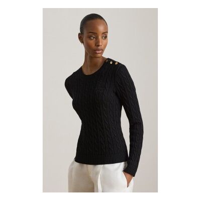 Lauren Ralph Lauren für Damen. 200P14039001 Pullover mit Zopfmuster und Knöpfen schwarz (XL), Lässig, Baumwolle, Langarm Lauren Ralph Lauren für Damen. 200P14039001 Pullover mit Zopfmuster und Knöpfen schwarz (XL), Lässig, Baumwolle, Langarm