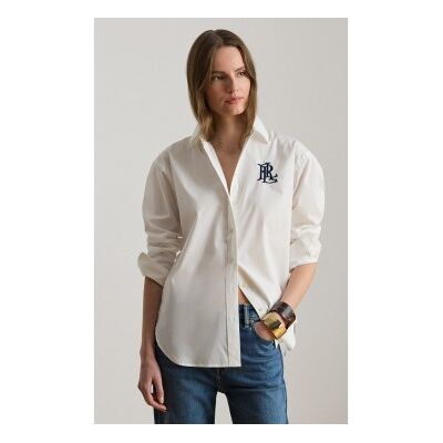 Lauren Ralph Lauren für Damen. 200932538001 Relaxed Fit Hemd aus Stretch-Baumwolle weiß (L), Lässig, Langarm Lauren Ralph Lauren für Damen. 200932538001 Relaxed Fit Hemd aus Stretch-Baumwolle weiß (L), Lässig, Langarm