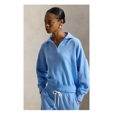 Polo Ralph Lauren für Damen. 211B18686005 Leichtes Fleece-Sweatshirt mit blauem Reißverschluss (M), Lässig, Baumwolle Polo Ralph Lauren für Damen. 211B18686005 Leichtes Fleece-Sweatshirt mit blauem Reißverschluss (M), Lässig, Baumwolle