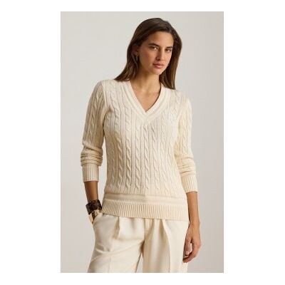 Lauren Ralph Lauren für Damen. 200888795011 Beigefarbener Cricket-Pullover mit gestrickten Achten (XL), Lässig, Baumwolle, Langarm Lauren Ralph Lauren für Damen. 200888795011 Beigefarbener Cricket-Pullover mit gestrickten Achten (XL), Lässig, Baumwolle, Langarm