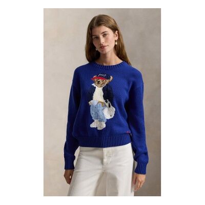 Polo Ralph Lauren für Damen. 211A96238001 Baumwollpulli mit blauem Polo-Bär (S), Lässig, Baumwolle Polo Ralph Lauren für Damen. 211A96238001 Baumwollpulli mit blauem Polo-Bär (S), Lässig, Baumwolle