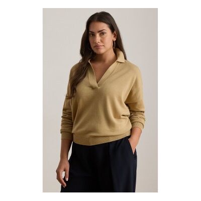 Lauren Ralph Lauren für Damen. 200P14056004 Beigefarbenes Poloshirt aus Baumwolle und Modal (M), Lässig, Langarm Lauren Ralph Lauren für Damen. 200P14056004 Beigefarbenes Poloshirt aus Baumwolle und Modal (M), Lässig, Langarm