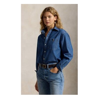 Polo Ralph Lauren für Damen. 211B17146001 Blaues Big Fit Hemd aus Baumwoll-Denim (M), Lässig, Baumwolle, Langarm Polo Ralph Lauren für Damen. 211B17146001 Blaues Big Fit Hemd aus Baumwoll-Denim (M), Lässig, Baumwolle, Langarm