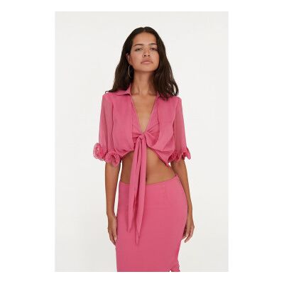 Rotate für Damen. 113744504 Chiffonbluse mit rosa Schleife (36), Lässig, Party, 3/4 Ärmel, Recyceltes Polyester, Nachhaltig Rotate für Damen. 113744504 Chiffonbluse mit rosa Schleife (36), Lässig, Party, 3/4 Ärmel, Recyceltes Polyester, Nachhaltig