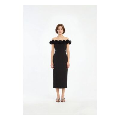 Rotate für Damen. 115690100 Midikleid aus Krepp mit Blume schwarz (36), Party, Ärmellos / Hosenträger, Recyceltes Polyester, Nachhaltig Rotate für Damen. 115690100 Midikleid aus Krepp mit Blume schwarz (36), Party, Ärmellos / Hosenträger, Recyceltes Polyester, Nachhaltig
