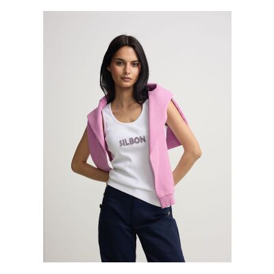 Silbon für Damen. S262010401208 Weißes T-Shirt mit Applikationen (S), Lässig, Baumwolle, Ärmellos / Hosenträger Silbon für Damen. S262010401208 Weißes T-Shirt mit Applikationen (S), Lässig, Baumwolle, Ärmellos / Hosenträger