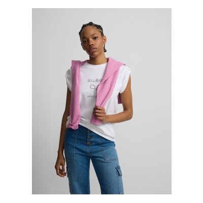 Silbon für Damen. S262040401189 Ausrollen einen schönen Tag T-Shirt weiß (M), Lässig, Baumwolle, Kurzarm Silbon für Damen. S262040401189 Ausrollen einen schönen Tag T-Shirt weiß (M), Lässig, Baumwolle, Kurzarm