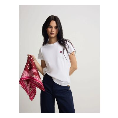 Silbon für Damen. S262040401195 Smile T-shirt weißer Druck (M), Lässig, Baumwolle, Kurzarm Silbon für Damen. S262040401195 Smile T-shirt weißer Druck (M), Lässig, Baumwolle, Kurzarm