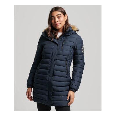 Superdry für Damen. W5011564A Fuji mittellanger Marineblauer Steppmantel mit Kapuze mittellanger Marineblauer Mantel (S), Lässig, Nachhaltig Superdry für Damen. W5011564A Fuji mittellanger Marineblauer Steppmantel mit Kapuze mittellanger Marineblauer Mantel (S), Lässig, Nachhaltig