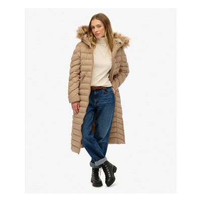Superdry für Damen. W5012001A Fuji Kunstfellmantel mit Kapuze und langem Schnitt beige (L), Lässig, Polyester Superdry für Damen. W5012001A Fuji Kunstfellmantel mit Kapuze und langem Schnitt beige (L), Lässig, Polyester