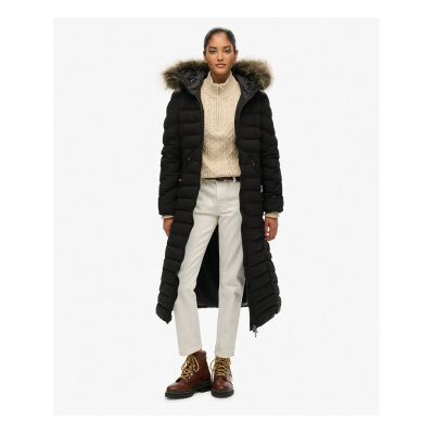 Superdry für Damen. W5012001A Fuji Kunstpelz Longline Mantel schwarz (XS), Lässig, Polyester Superdry für Damen. W5012001A Fuji Kunstpelz Longline Mantel schwarz (XS), Lässig, Polyester