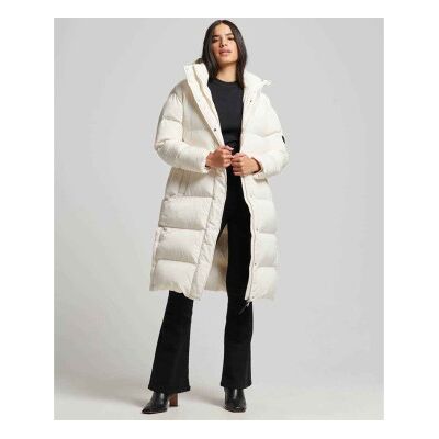 Superdry für Damen. W5011642A Langer gesteppter weißer Kapuzenmantel mit Kapuze (L), Lässig, Polyester Superdry für Damen. W5011642A Langer gesteppter weißer Kapuzenmantel mit Kapuze (L), Lässig, Polyester