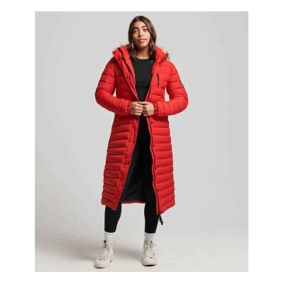 Superdry für Damen. W5011565A Langer Steppmantel mit Kapuze Fuji rot (S), Lässig, Recyceltes Polyester, Nachhaltig Superdry für Damen. W5011565A Langer Steppmantel mit Kapuze Fuji rot (S), Lässig, Recyceltes Polyester, Nachhaltig