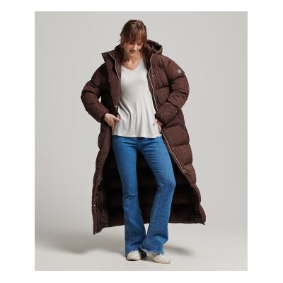 Superdry für Damen. W5011643A Langer brauner gesteppter Kapuzenmantel mit Kapuze (XS), Lässig, Polyester Superdry für Damen. W5011643A Langer brauner gesteppter Kapuzenmantel mit Kapuze (XS), Lässig, Polyester