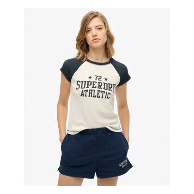 Superdry Athletic Essentials Raglan Cap Sleeve T-Shirt - Off White/Enforcer Blue Superdry Athletic Essentials Raglan Cap Sleeve T-Shirt - Off White/Enforcer Blue