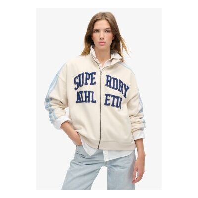 Superdry für Damen. W2012163A Athletic Applq Lose Zip Track Sweatshirt beige (L), Lässig, Baumwolle Superdry für Damen. W2012163A Athletic Applq Lose Zip Track Sweatshirt beige (L), Lässig, Baumwolle