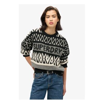 Superdry für Damen. W6110559A Pullover mit Rundhalsausschnitt und schwarzem Markendesign (XL), Lässig, Acryl Superdry für Damen. W6110559A Pullover mit Rundhalsausschnitt und schwarzem Markendesign (XL), Lässig, Acryl