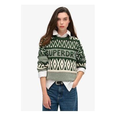Superdry für Damen. W6110559A Pullover mit Rundhalsausschnitt und grünem Markendesign (XS), Lässig, Acryl Superdry für Damen. W6110559A Pullover mit Rundhalsausschnitt und grünem Markendesign (XS), Lässig, Acryl