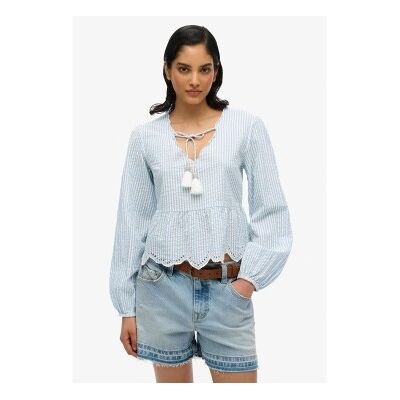 Superdry für Damen. W6012100A Broderie-Bluse blau (M), Lässig, Baumwolle, Langarm Superdry für Damen. W6012100A Broderie-Bluse blau (M), Lässig, Baumwolle, Langarm