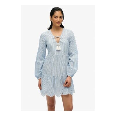 Superdry für Damen. W8011914A Gestuftes Minikleid mit blauer Stickerei (L), Lässig, Baumwolle, Langarm Superdry für Damen. W8011914A Gestuftes Minikleid mit blauer Stickerei (L), Lässig, Baumwolle, Langarm
